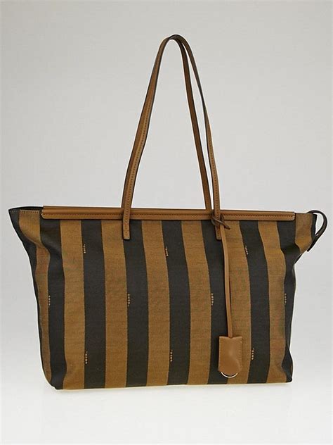 Fendi Roll Pequin Striped Large Tote Bag in Natural 